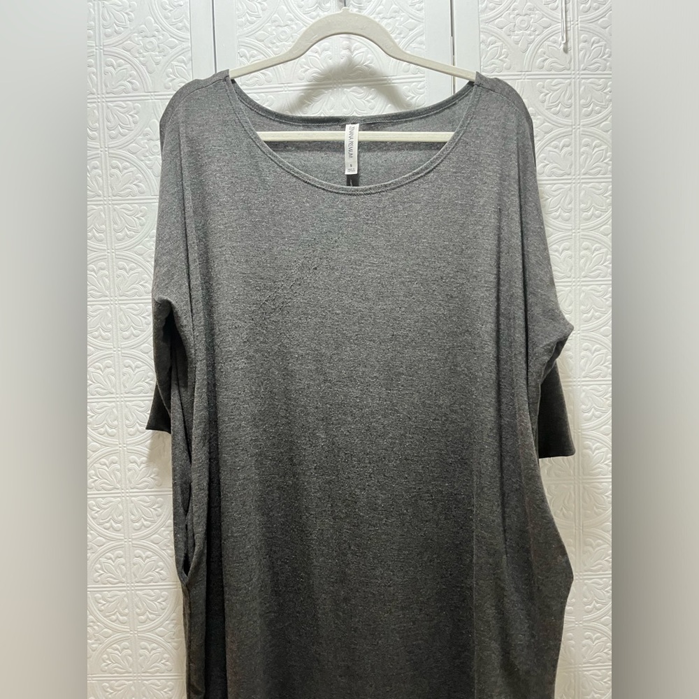 Zenana Premium A-line dress, Tunic, short sleeve, grey color, side pockets ~ S
